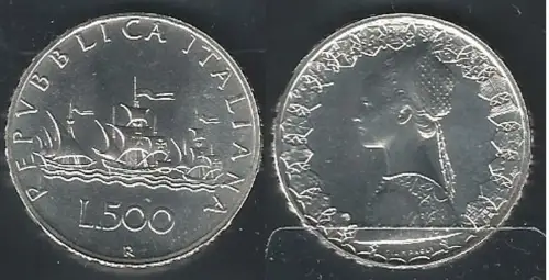 1986 Italia Lire 500 Caravelle silver FDC-MS65