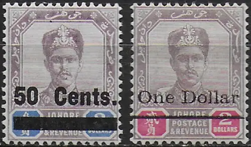 1904 Johore Sultan Ibrahim optd 2v. MH SG n. 56/57