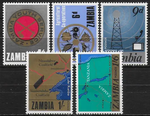 1967 Zambia National Development 5v. MNH SG n. 124/28