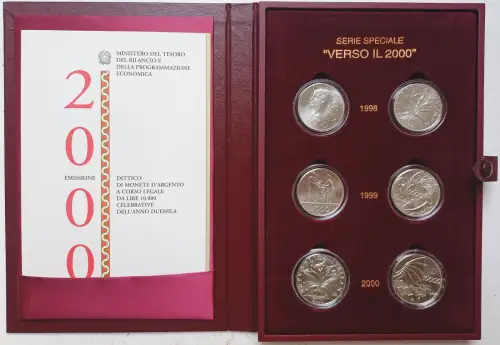 1998-2000 Italia Towards 2000 6 coins in silver FDC- MS65