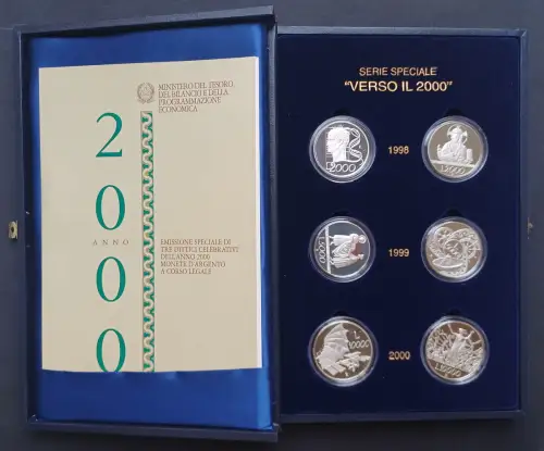 1998-2000 Italia Towards 2000 6 coins in silver FS-PF65