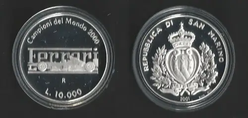 2001 San Marino Lire 10.000 Ferrari Campione FS-PF65