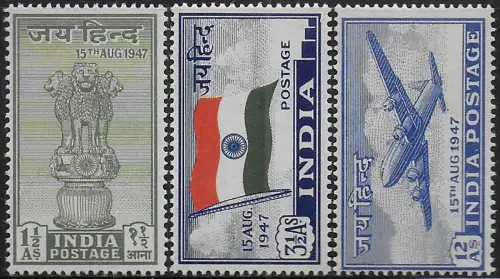 1947 India Independence 3v. MNH SG n. 301/03