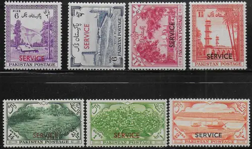 1957-59 Pakistan SERVICE 7v. MNH SG n. O53/O59