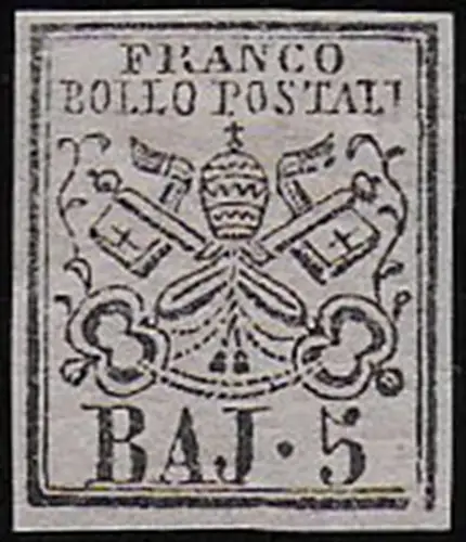 1852 Stato Pontificio Baj. 5 rosa chiaro MH Sassone n. 6