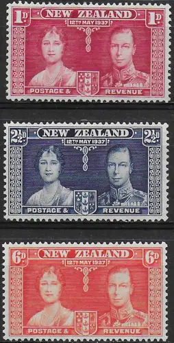 1937 New Zealand Coronation 3v. MNH SG n. 599/601