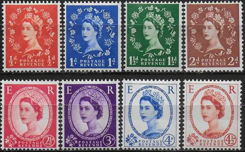 1958-61 Great Britain graphite-lined 8v. MNH SG n. 587/94