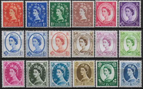 1960-67 Great Britain Elizabeth II 18v. phosphor MNH SG n. 610/18a+616a