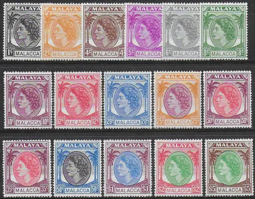 1954-57 Malacca Malaysian States Elizabeth II 16v. MNH SG n. 23/38