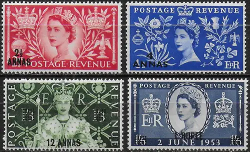 1953 Eastern Arabia Elizabeth II Coronation 4v. MNH SG n. 52/55