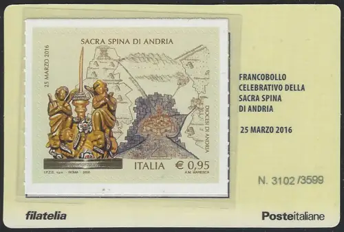 2016 Italia stamp card sacra spina Andria varietà Unificato n. 12A