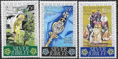 1977 St Christopher Nevis Silver Jubilee 3v. MNH SG n. 367/69