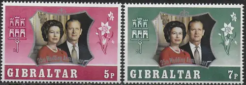 1972 Gibraltar silver wedding 2v. MNH SG n. 306/07
