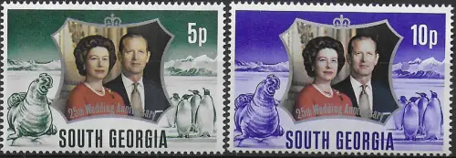 1972 South Georgia royal silver wedding 2v. MNH SG n. 36/37