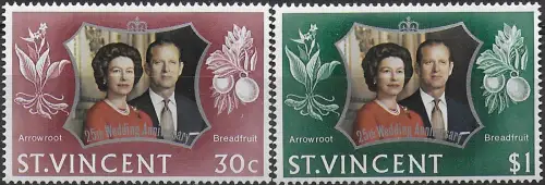 1972 St Vincent royal silver wedding 2v. MNH SG n. 352/53