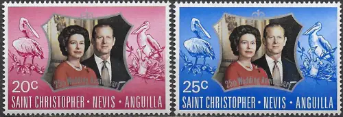 1972 St Christopher Nevis royal silver wedding 2v. MNH SG n. 256/57