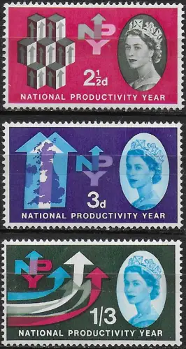1962 Great Britain Productivity Year 3v. phosphor MNH SG n. 631p/33p