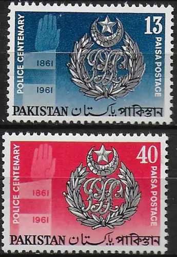 1961 Pakistan Police Centenary 2v. MNH SG n. 151/52