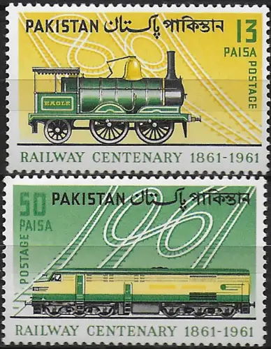 1961 Pakistan Railway Centenary 2v. MNH SG n. 153/54
