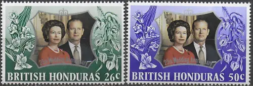 1972 British Honduras royal silver wedding 2v. MNH SG n. 341/42
