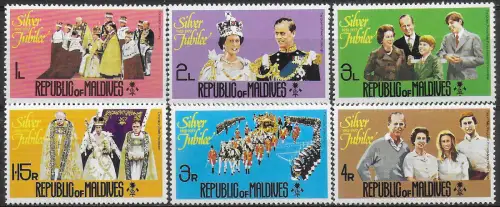 1977 Maldive silver jubilee 6v. MNH SG n. 673/78