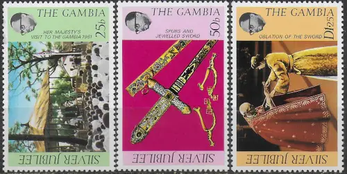 1977 Gambia silver jubilee 3v. MNH SG n. 365/67