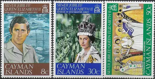 1977 Cayman Islands silver jubilee 3v. MNH SG n. 427/29