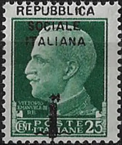 1944 Repubblia Sociale 25c. green shifted optd MNH Sassone n. 491pg