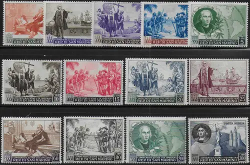 1952 HNY San Marino Christopher Columbus 13v. MNH Sassone n. 372/83+A101