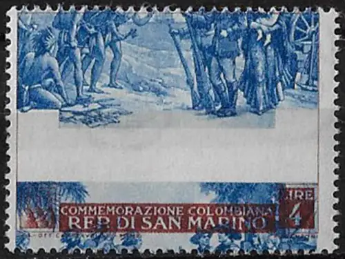 1952 San Marino Lire 4 Colombo variety MNH Sassone n. 375b