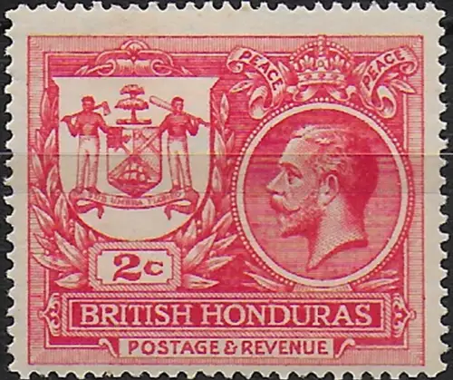 1921 Bitish Honduras Peace 2c. rose red 1v. MH SG n. 121