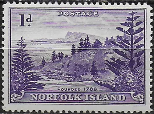 1957 Norfolk Island Ball Bay 1d. white paper MNH SG n. 2a