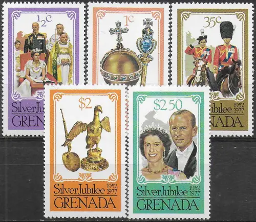 1977 Grenada Silver Jubilee 5v. MNH SG n. 857/61