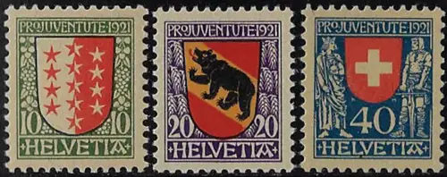 1921 Svizzera Pro Juventute 3v. MNH Unificato n. 185euro87
