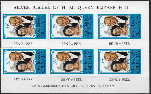 1977 Grenada Silver Jubilee MNH SG n. MS 863 self-adhesive