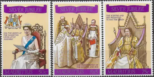 1977 Mauritius silver jubilee 3v. MNH SG n. 516euro18