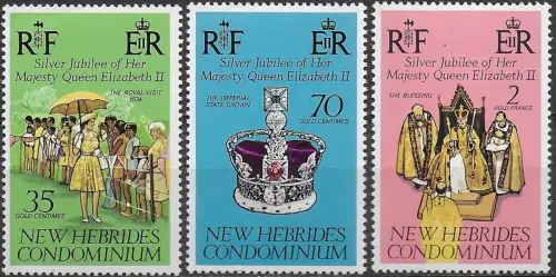 1977 New Hebrides silver jubilee 3v. MNH SG n. 217euro19