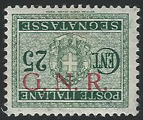 1943 Repubblica Sociale 25c. postage due G.N.R. Brescia I variety MNH Sassone n. 50euroIa
