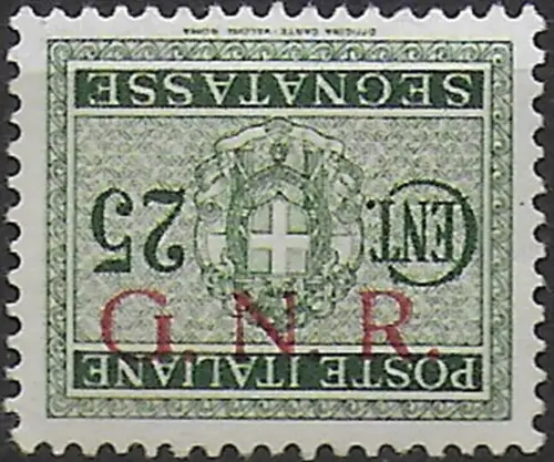 1943 Repubblica Sociale 25c. postage due G.N.R. Brescia I variety bc MNH Sassone n. 50euroIa