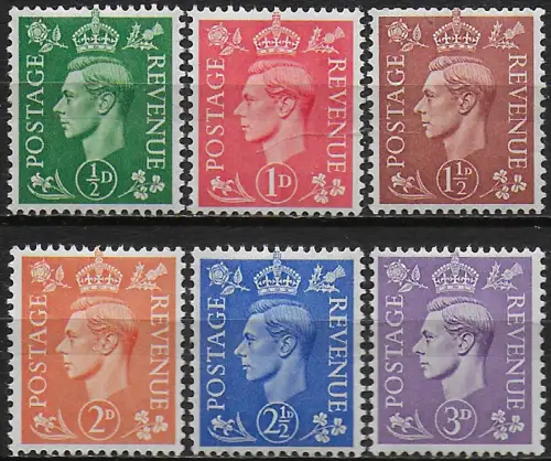 1941-42 Great Britain George VI new colours 6v. MNH SG n. 485euro90