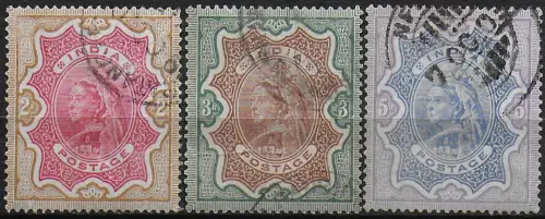 1895 India Victoria hight value 3v. Used SG n. 107euro09