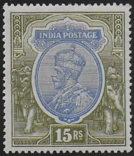 1913 India George V 15r. blue and olive MNH SG n. 190