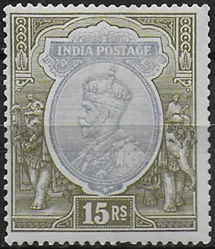 1913 India George V 15r. blue and olive MLH SG n. 190