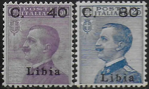 1922 Libia new value optd I type 2v. bc MNH Sassone n. 38euro39