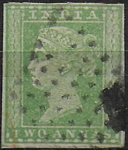 1854 India Victoria 2a. green Used SG n. 31