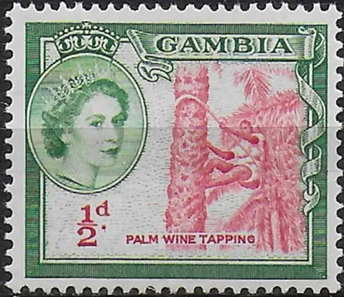 1959 Gambia Elizabeth II ½d. carmine and bluish green MNH SG n. 171a