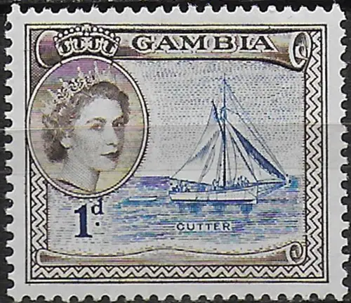 1956 Gambia Elizabeth II 1d. deep ultramarine and chocolate MNH SG n. 172a