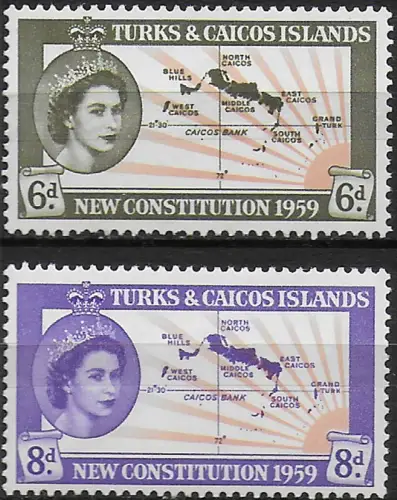1959 Turks and Caicos Constitution 2v. MNH SG n. 251euro52