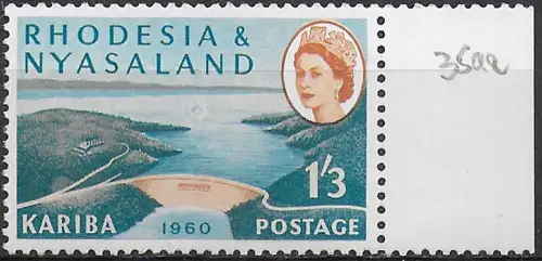 1960 Rhodesia and Nyasaland Khariba 1s.3d. blue MNH SG n. 35aa