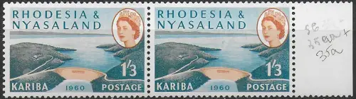 1960 Rhodesia and Nyasaland Khariba 1s.3d. blue pair MNH SG n. 35aa+35a